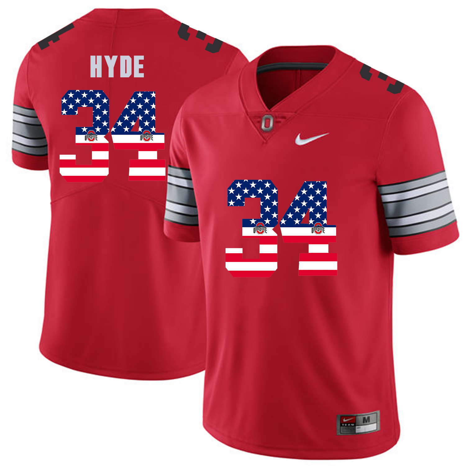 Men Ohio State #34 Hyde Red Flag Customized NCAA Jerseys